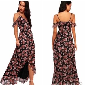 Lulu's Adalynn Black Floral Wrap Maxi Dress
